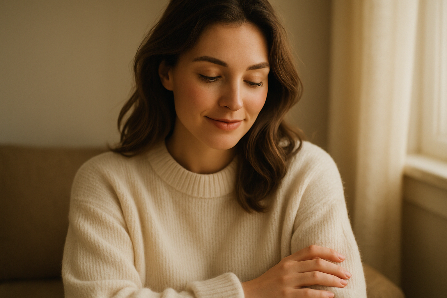woman in creme sweater